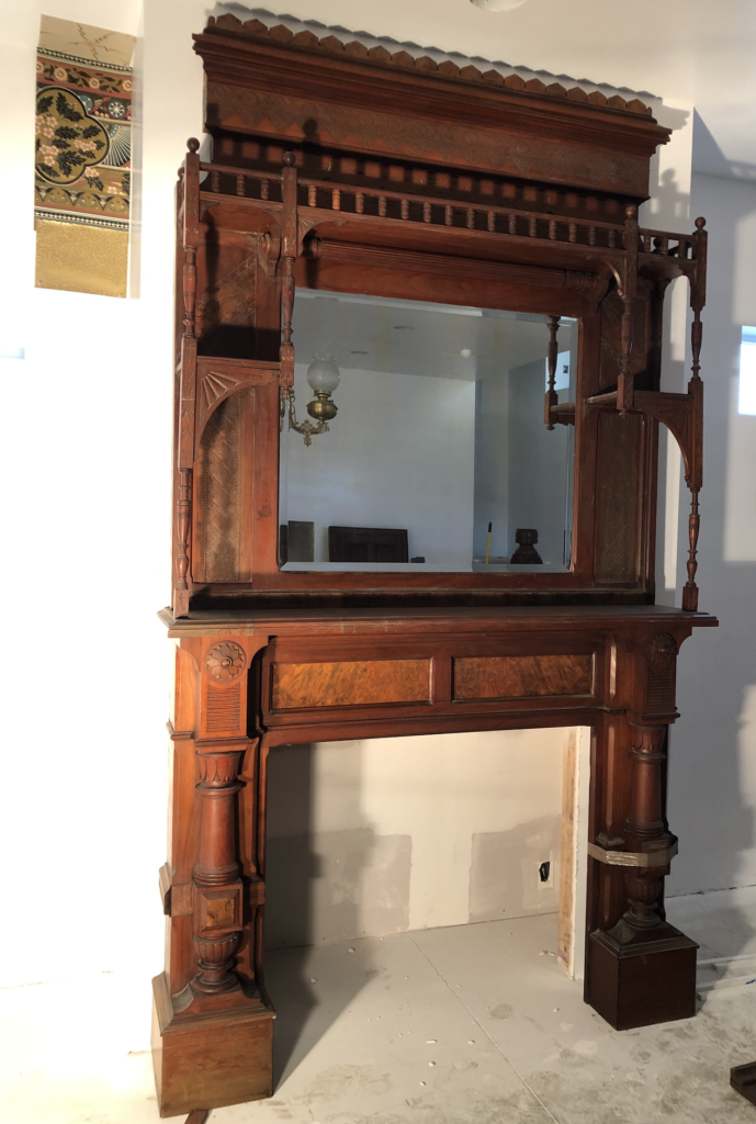 Victorian Eastlake Burled Walnut Fireplace Mantle, 1884 from the Jesse D. Carr-Matthew Williams House, Salinas